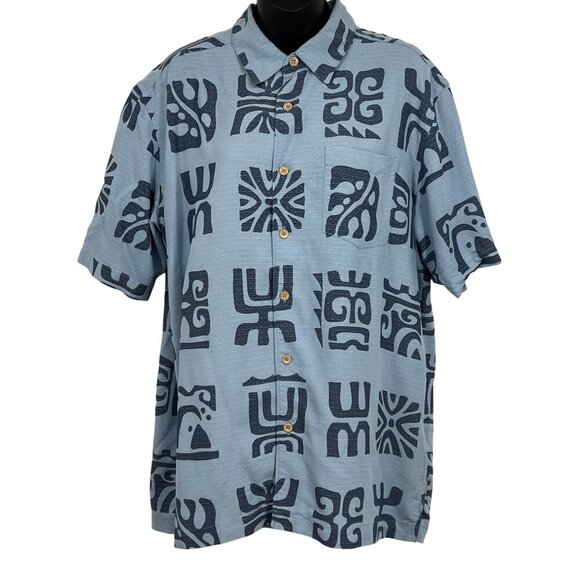 Quiksilver Waterman Collection Blue Button-Up Shirt Size Medium M Hawaiian EUC - Picture 1 of 9